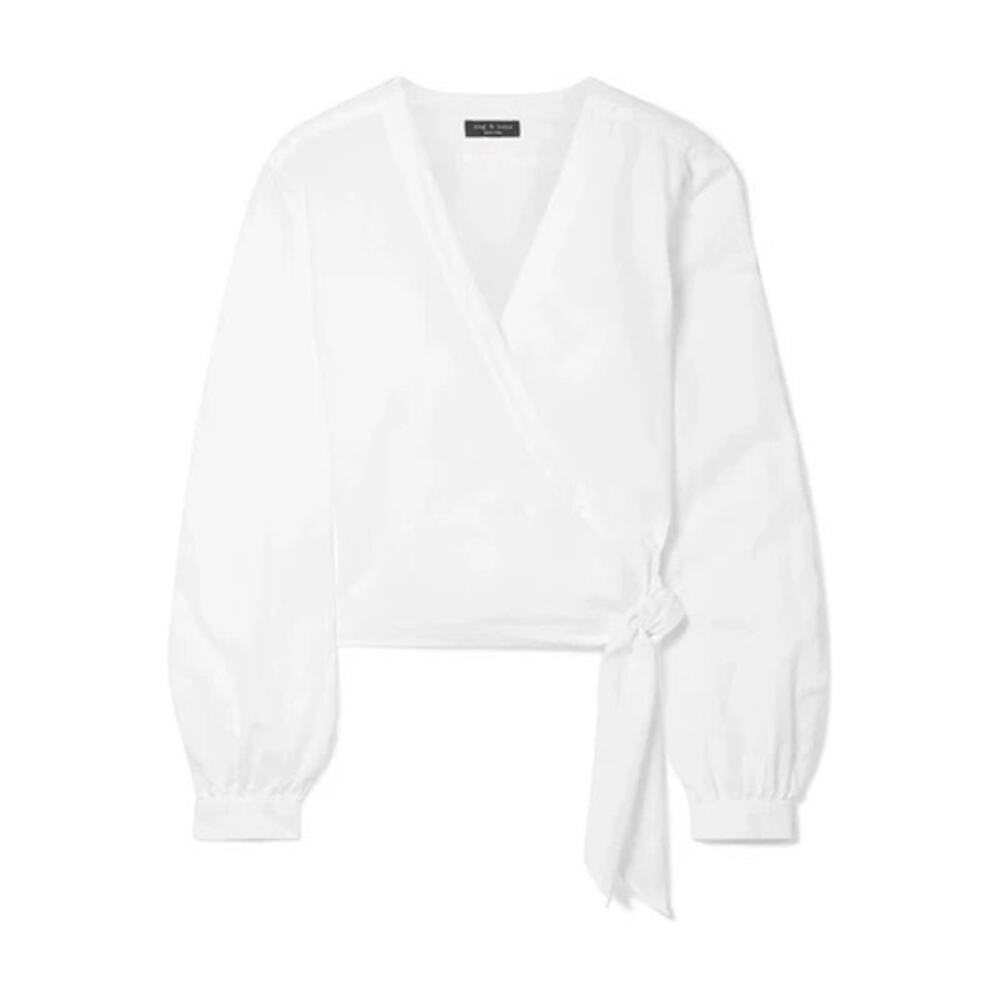 Rag & Bone Linen White Wrap Long Sleeve Top